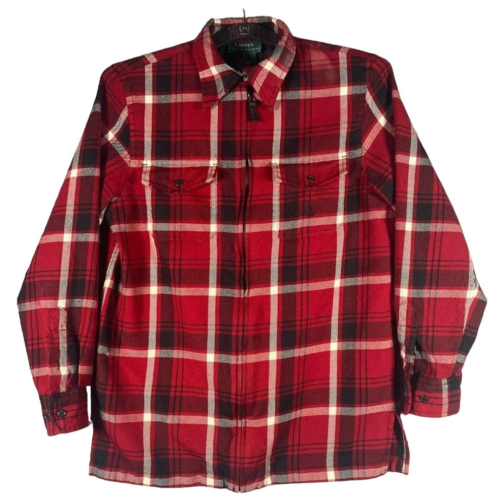 Ralph Lauren Women's Red Plaid Zip Sweater Jacket Shacket‎ No Size/Small Medium